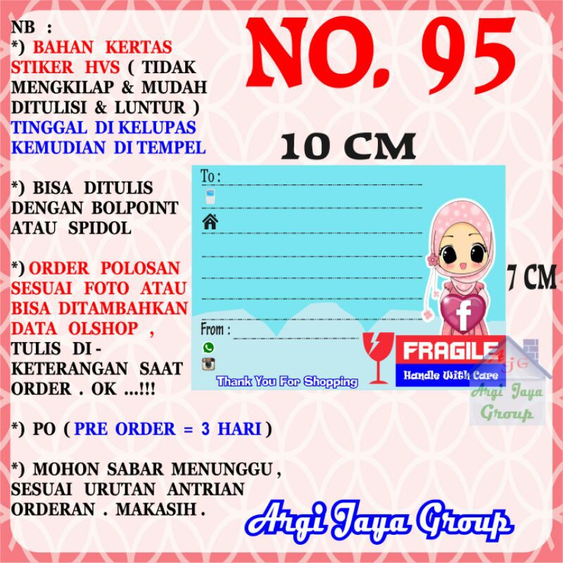 

Stiker HVS - Stiker Pengiriman - Sticker Alamat Olshop Murah Nomer 95 - 10x7cm