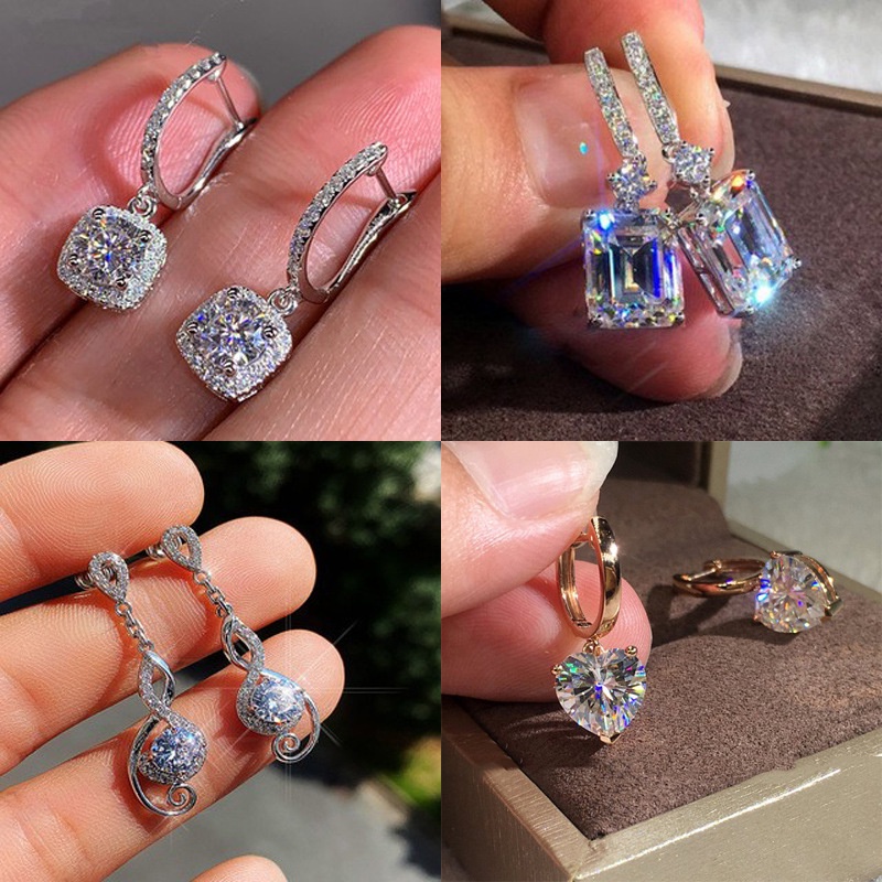 Anting Zirkon Bentuk Tetesan Air | Anting Liontin Musik | Aksesoris Wanita Untuk Hadiah Ulang Tahun