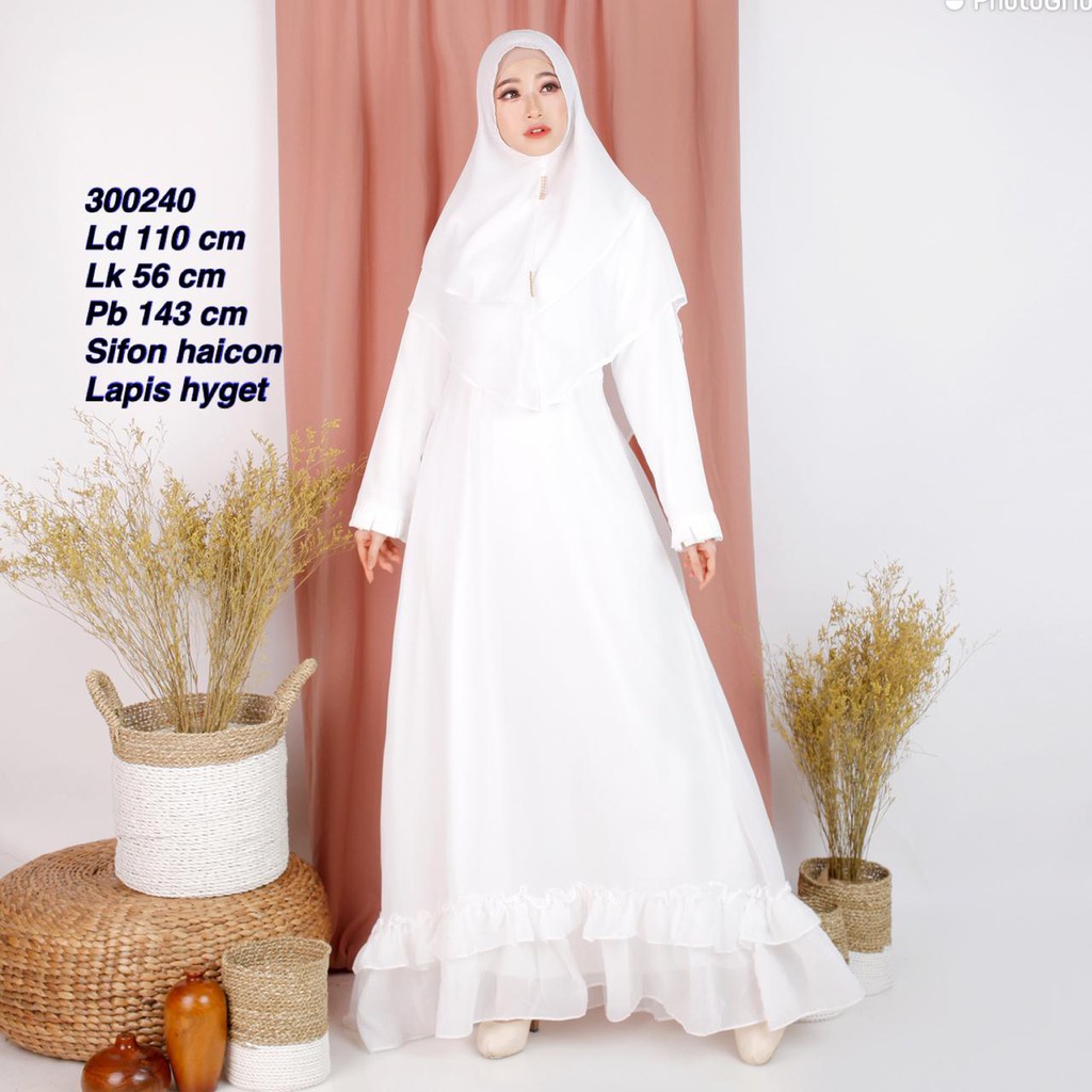 LD 110 | Baju Muslim Wanita xBelle / Gamis Syari Sifon Haicon Premium Lapis Hyget / Dress Putih