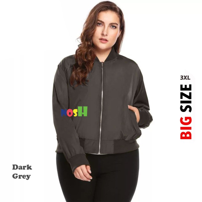 Jaket Wanita JAKET BOMBER WANITA BIG SIZE / JACKET JUMBO 2XL fit to 3XL - NOSH - Abu-abu(I2C8) Jaket