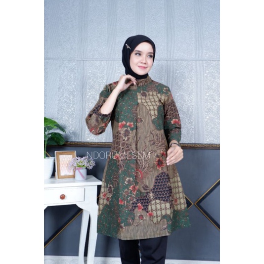 Batik tunik ndoromesem gantari ijo katun halus lapis tricot