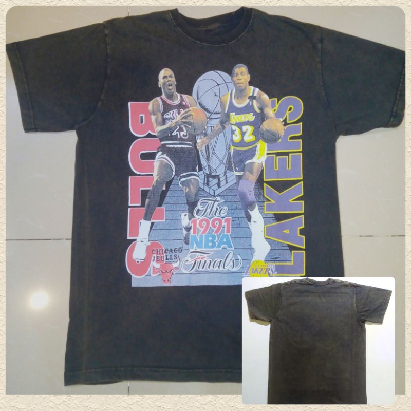 Chicago Bulls Vs LA Lakers NBA Finals 1991 Vintage Wash T-shirt/Kaos Basketball The 1991 NBA Finals 
