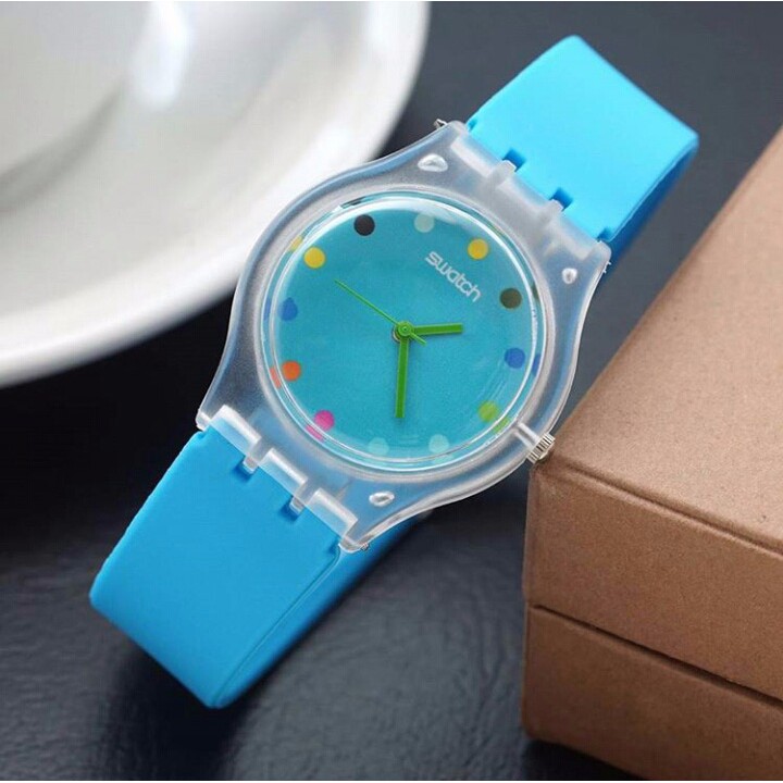 Jam Tangan Swatch Murah | Jam Tangan Wanita / Cewek Swatch Spotted Rubber Blue B_SWH