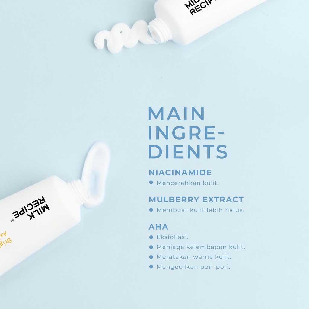 Milk Recipe Bright &amp; Smooth Axillary Cream Brightening Cream - Axilary Whitening Krim Pencerah Ketiak Selangkangan dan Lipatan Tubuh dengan AHA Niacinamide