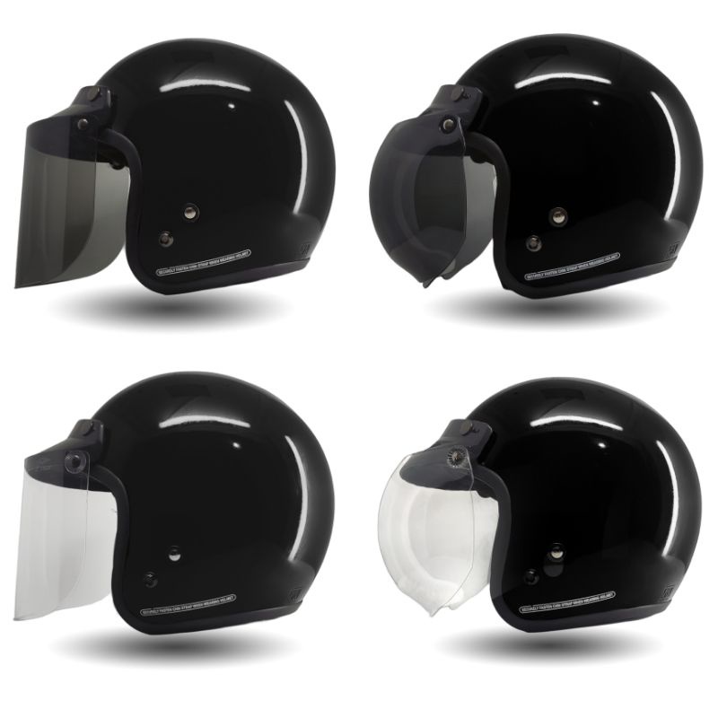 Helm Bogo Retro Solid Black Glossy