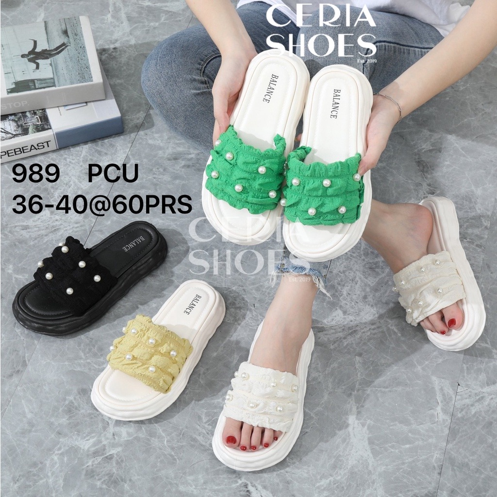 PVC Sandal Slop Wanita Import Bangkok Bahan Jelly Empuk Motif Renda Mutiara Super Lembut Ringan Sol Anti Slip Sendal Kokop Balance 989