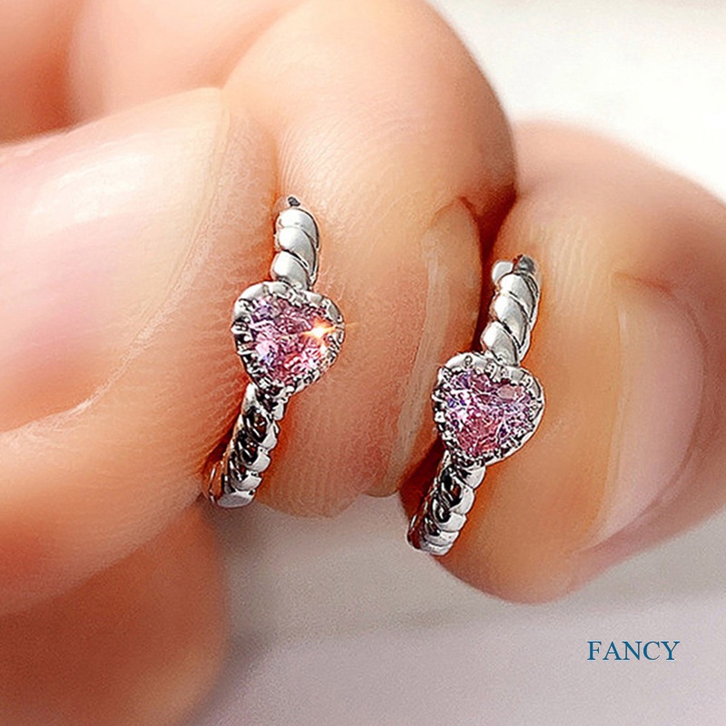 Anting Bentuk Hati Bahan Zirkon Warna Pink Untuk Wanita