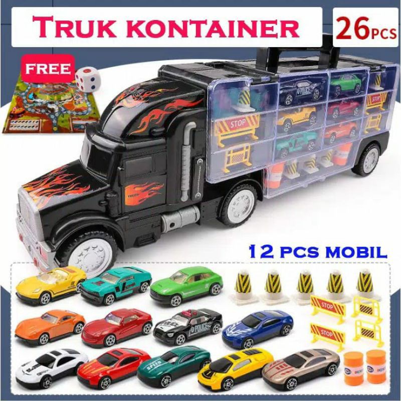 mainan die cast truk kontainer container truck 37pcs