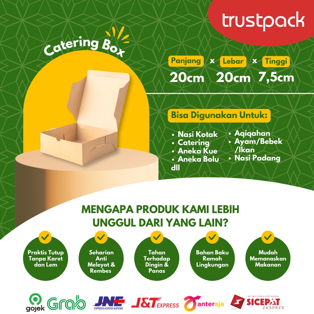 DUS NASI 20x20 / KOTAK NASI KRAFT PAPER / COKLAT - LAMINASI 325 GSM