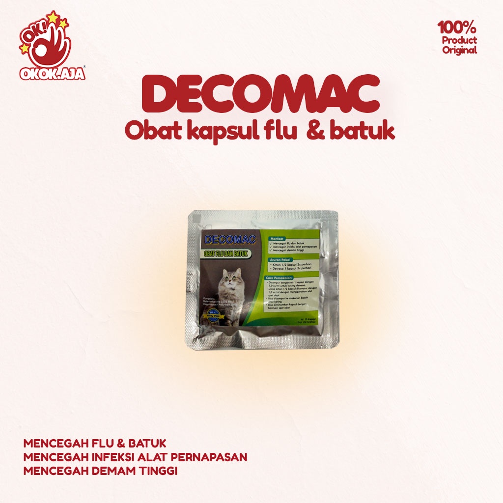 Obat flu &amp; batuk kucing -Decomac sachet 10 kapsul