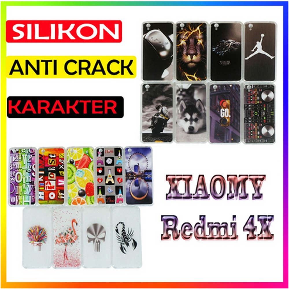 ANTI CRACK Redmi 4X Case Casing Anti Shock 3D Motif Softcase Gambar Silikon Handphone Kasing HP Anticrack Sarung Kesing Antishock jelly Case