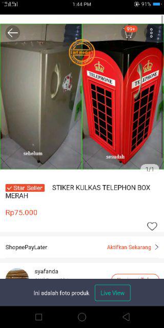 Stiker Kulkas Telephon Box Merah