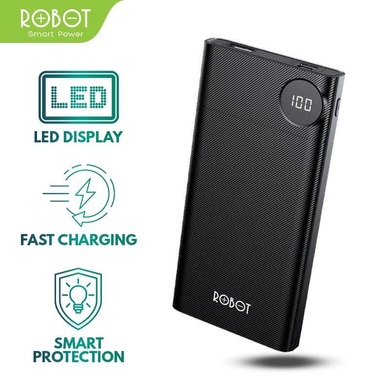 PowerBank ROBOT Original RT190 LED 10000 MAH 2 USB Ports Fast Charging