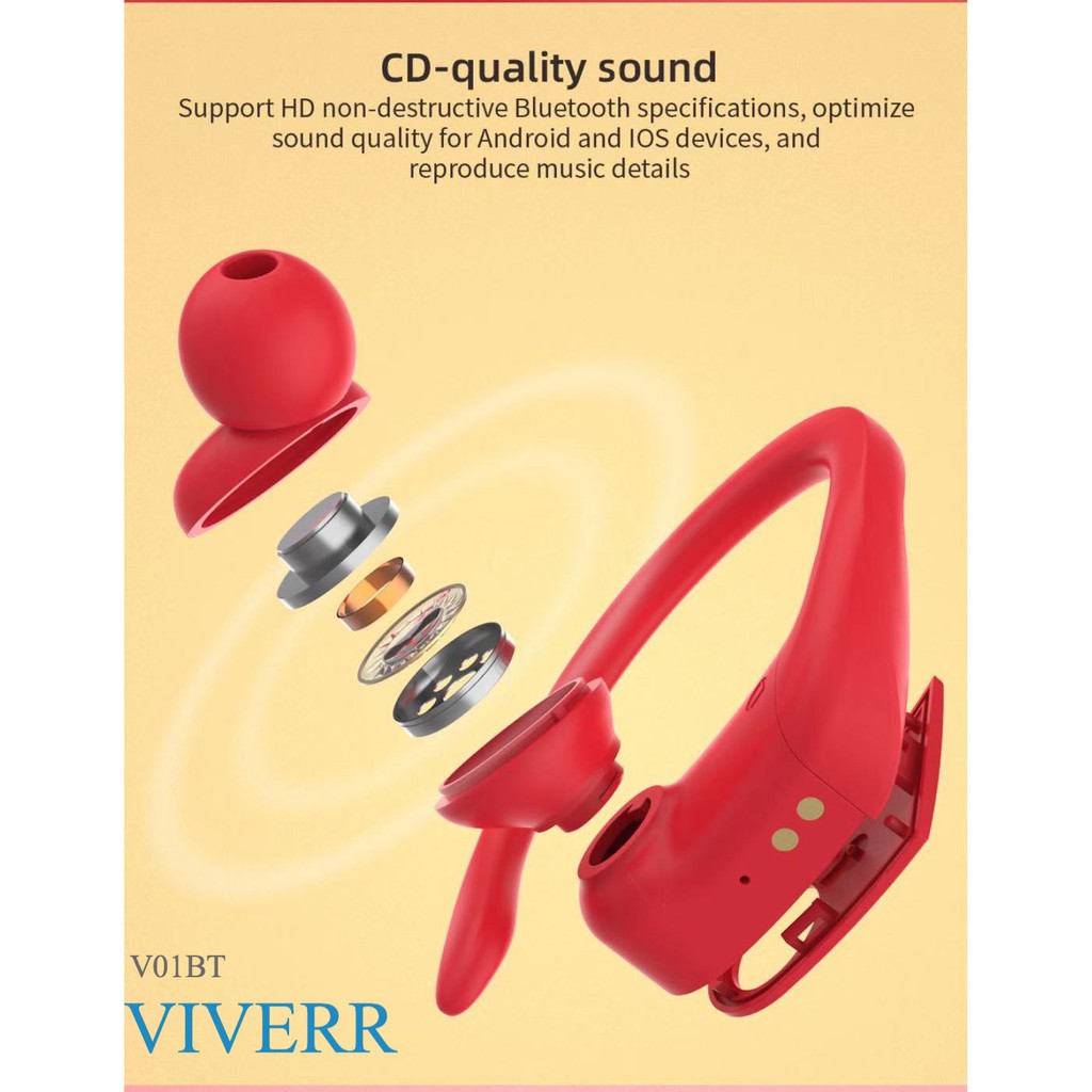 VIVERR Headset earbud Viverr Bluetooth VI01BT Charging Super Bass Multiple Colors Garansi 6 Bulan