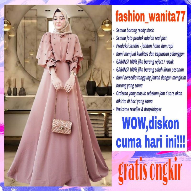 Gamis dress baju pakaian busana fashion wanita muslim remaja syafira syar'i gaun kondangan pesta mod