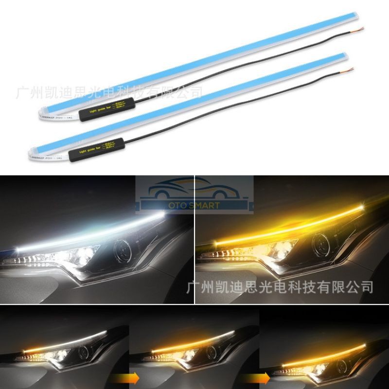 Lampu Alis LED Slim (1PCS) DRL Mobil Fleksibel Waterproof 60CM 2 Warna Runing 60cm Headlamp