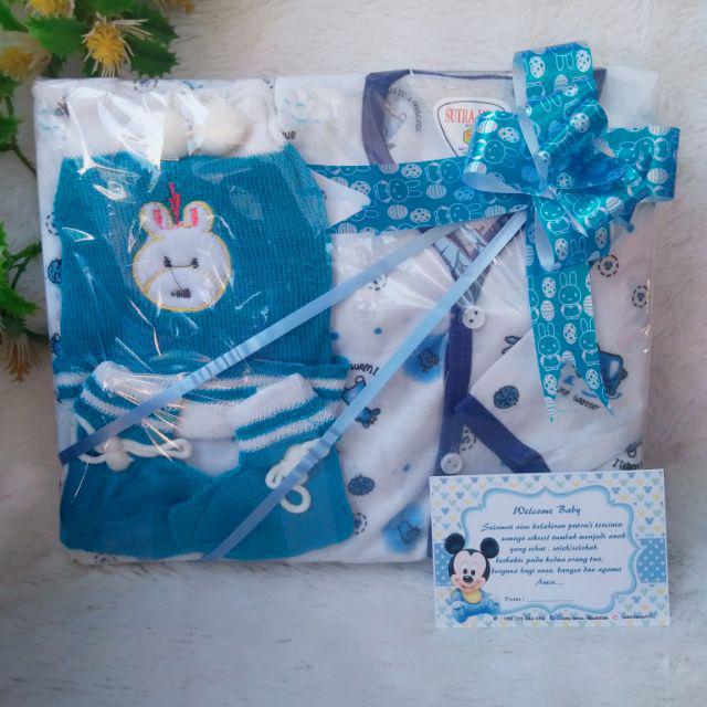 Hampers baby kado bayi newborn topi rajut baby gift set parsel bayi-Biru