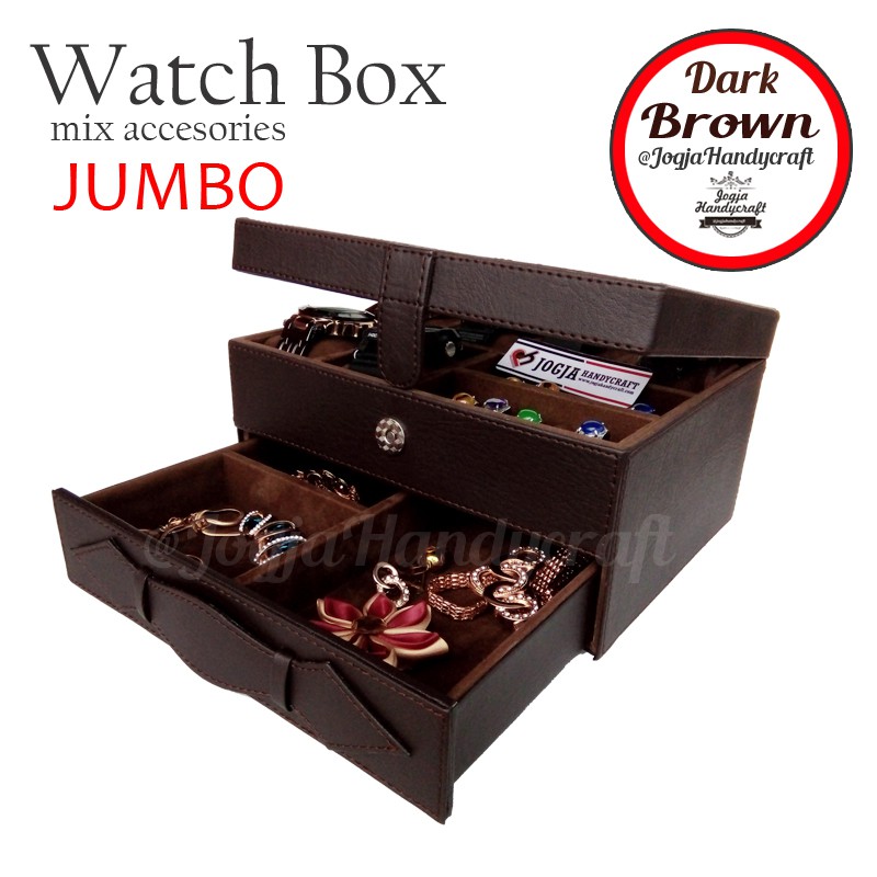 Kotak Tempat Jam Tangan JUMBO mix Tempat Perhiasan Susun Full Brown