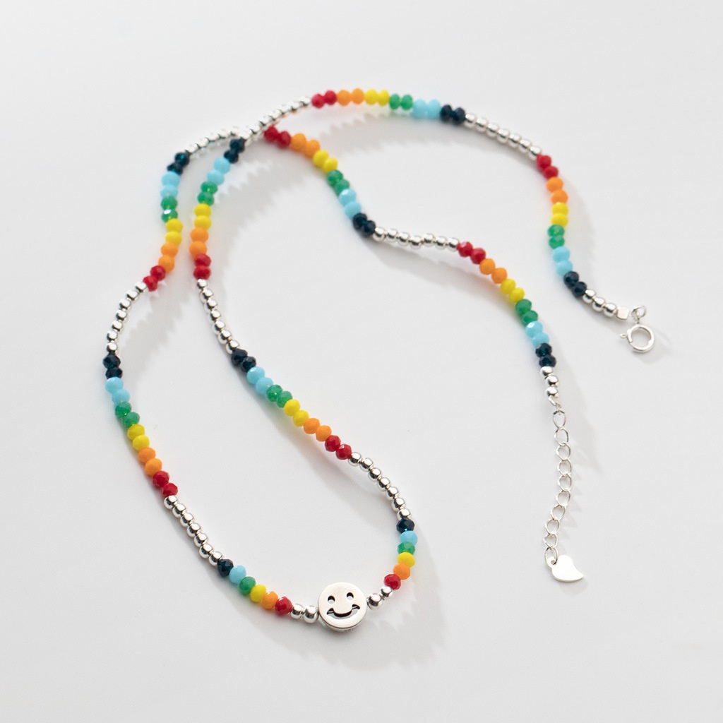 Kalung Manik-Manik Warna-Warni Motif Smiley Gaya Korea