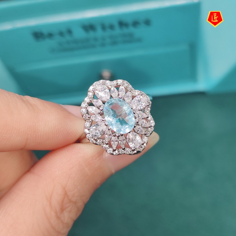 [Ready Stock]Elegant Personality Natural Blue Topaz Ring