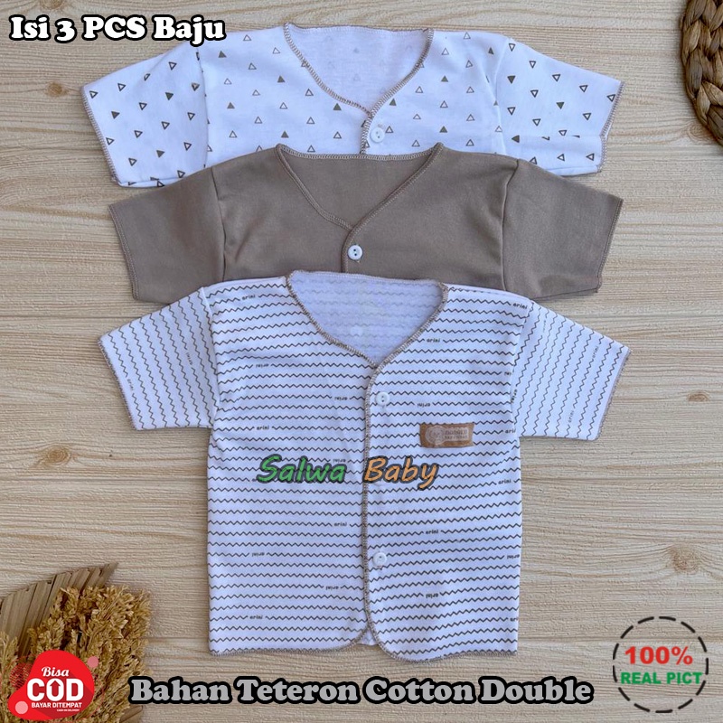 Bahan Katun TC 6 PCS Baju Bayi Celana Pendek Bayi Baru Lahir Serian CREAM 0-3 Bulan Almeera Baby and Kids