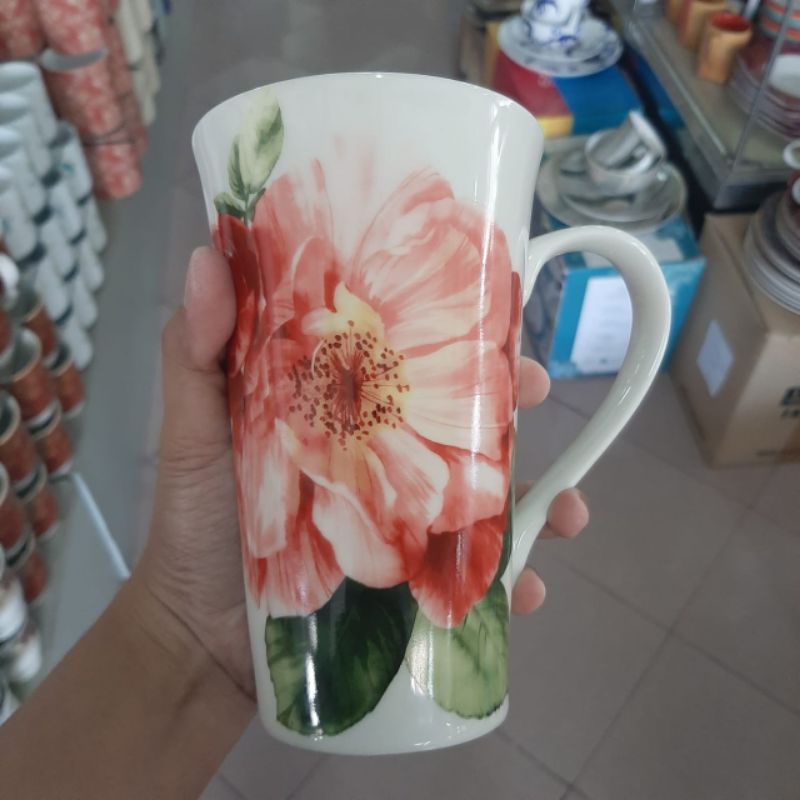 FLOWER MUG JUMBO GELAS KERAMIK SANGO MOTIF BUNGA SHABBY KOLEKSI ANTIK KLASIK VINTAGE