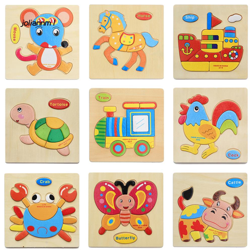 Jlnm Mainan Jigsaw Puzzle 3D Bahan Kayu Model Kartun Hewan Untuk Edukasi Anak