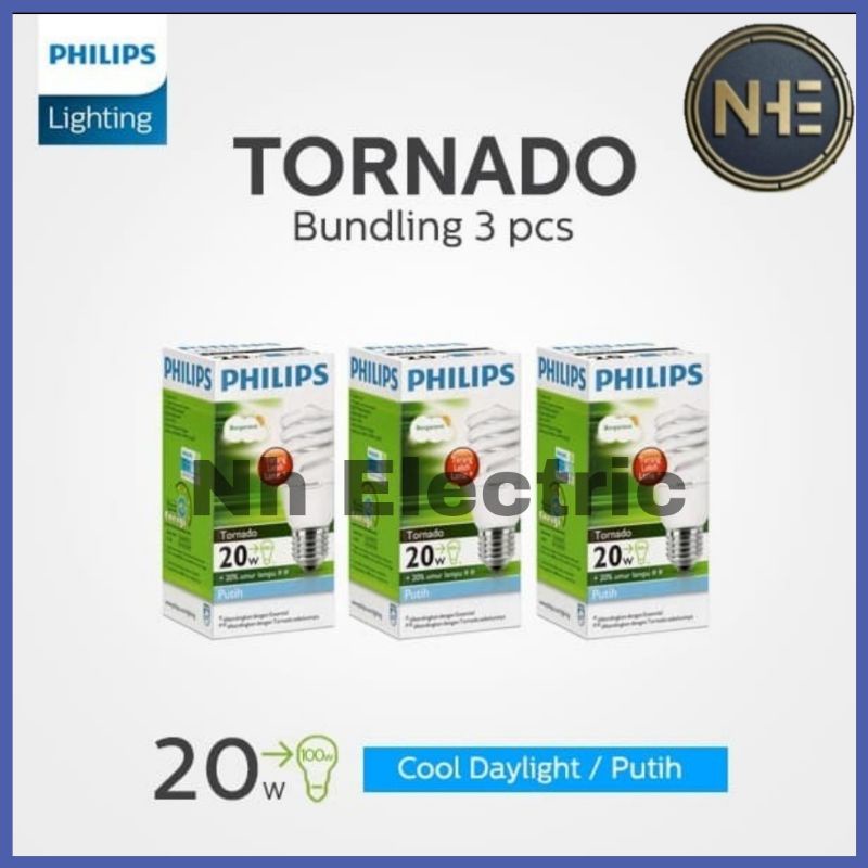 Lampu Philips Tornado 20W Watt Putih CDL E27 - Spiral 20 Watt Philips White 220V SNI Bundling 3 Pcs