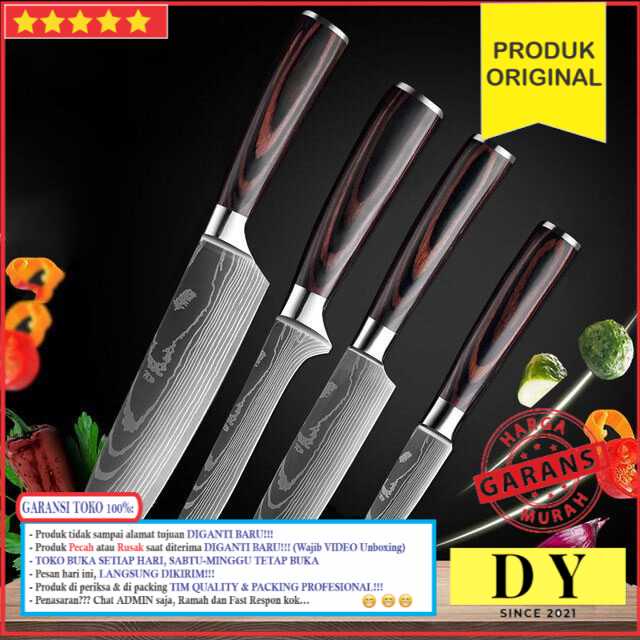 GARANSI Alat Peralatan Perlengkapan Set Pisau Gunting Dapur Set Kitchen Damascus Bahan Stainless Ste