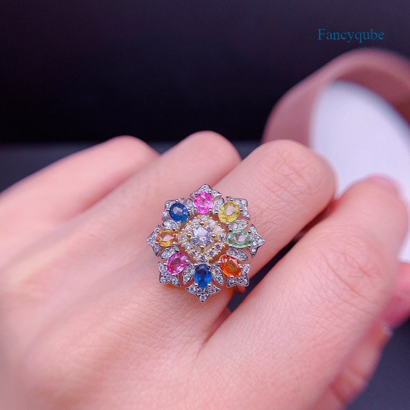 Cincin Berlian Imitasi Warna-Warni Model Terbuka Dapat Disesuaikan Untuk Wanita