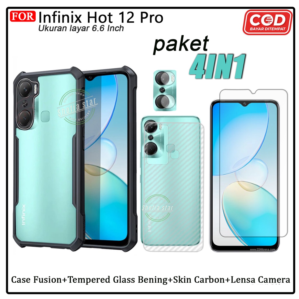 PAKET 4IN1 Case Infinix Hot 12 Pro 12i 12 Play Softcase Fusion Shockproof Transparan Protect Casing