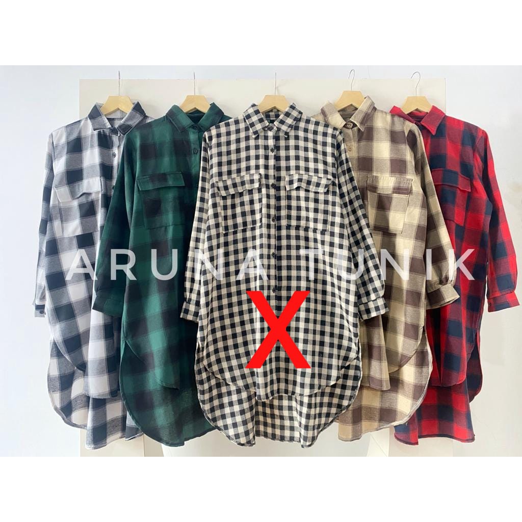 Aruna Tunik / Kemeja Kotak-Kotak Katun Flanel Kekinian / Baju Tunik Model Kemeja / Atasan Oversize L