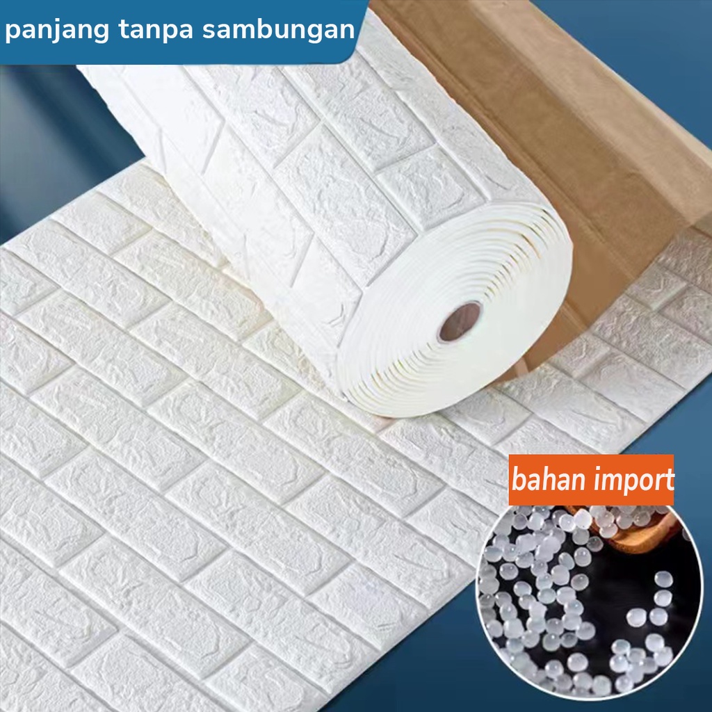 sticker dinding panjang tanpa sambungan / wallpaper gulungan tanpa sambungan pola bata 3D / wallpaper hiasan dekorasi kamar / walpaper tahan air tidak lembab 5pcs x (0.7x0.77m)-Putih