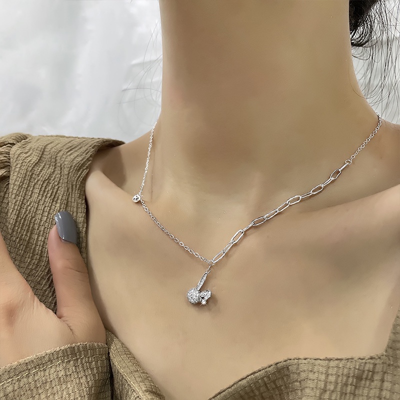 Kalung Rantai Liontin Kelinci Lucu Hias Berlian Zircon Ala Korea Untuk Wanita