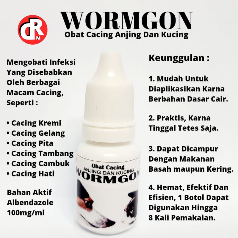 Obat Cacing Cair Parasit Anjing Kucing Kitten Cacing Pita Kremi Cambuk Tambang Wormgon Dewormer