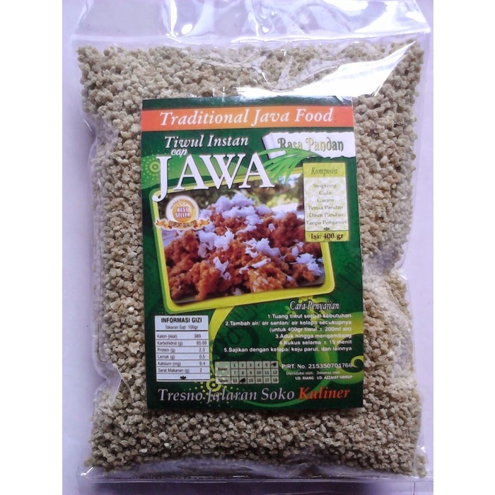 

asa457a Tiwul Instan/Tiwul Siap Saji/Tiwul Telo Rasa Pandan Merk "Jawa" Xa20X1
