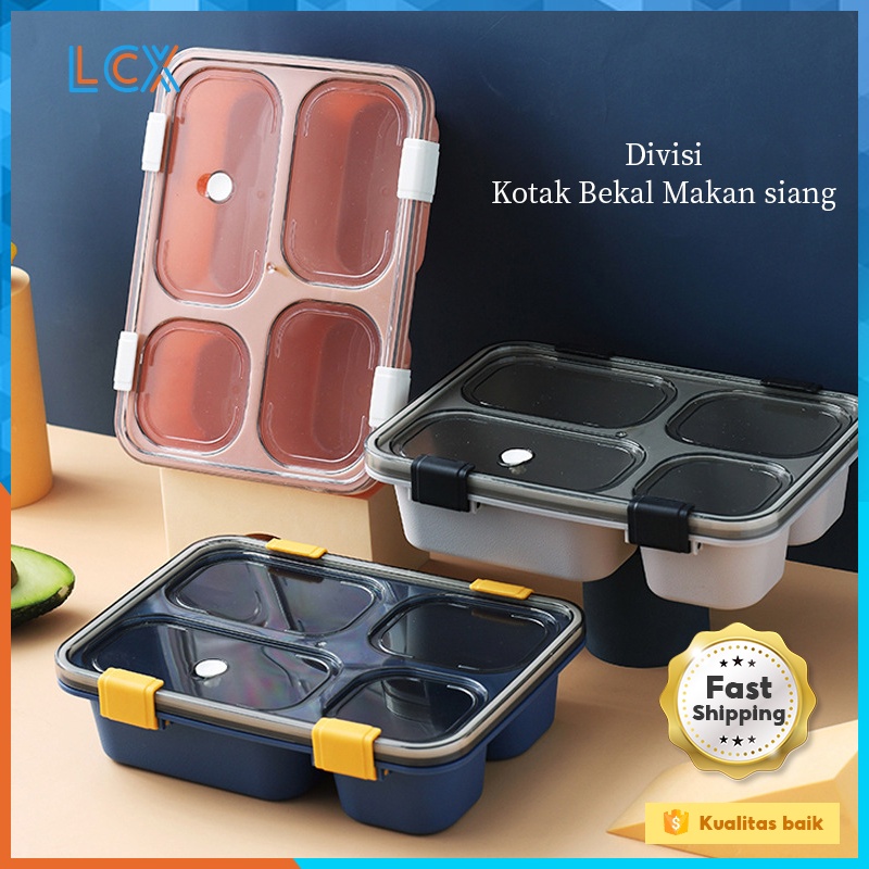 LCX Kotak Makan 4 Grid Dengan Dengan Kotak Sup Dan Sendok Gratis lunch box 1250ml BPA Free VS