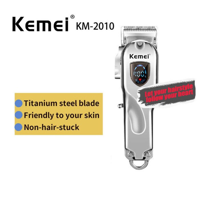 Kemei Hair Trimmer Rambut Cordless km 2010 silver lcd display