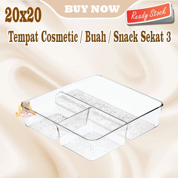 Clear Tempat kosmestik buah snack Organiser Multifungsi 20x20x5 sekat3