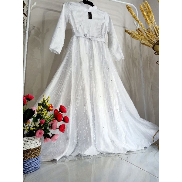 QALUNA GAUN TILE AKAR MUTIARA / BAJU PESTA / PENGANTIN / LAMARAN tersedia size kecil hingga jumbo