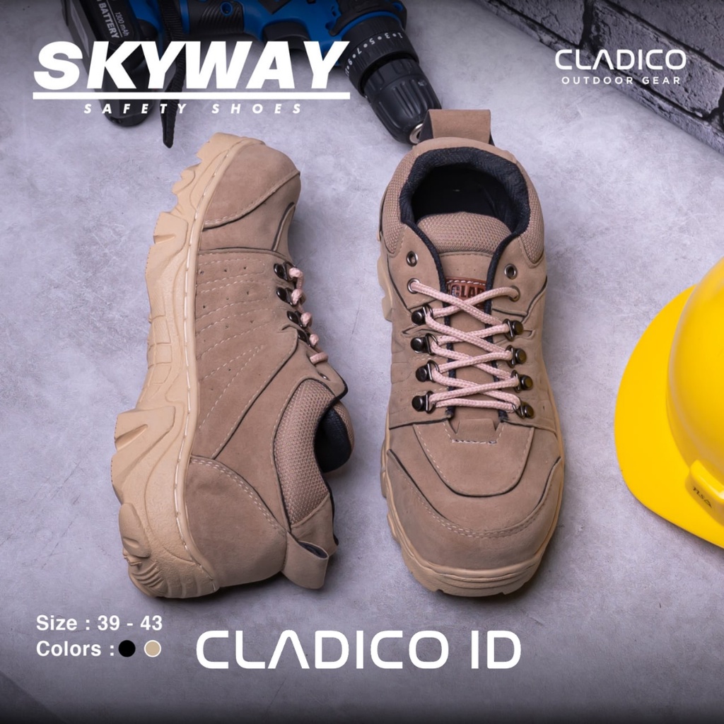 Sepatu Safety Boots Pendek Cowok Cewek Cladico Skyway Ujung Besi Kerja Lapangan Proyek Outdoor Touring Mendaki Gunung Sefty Shoes Low Cut