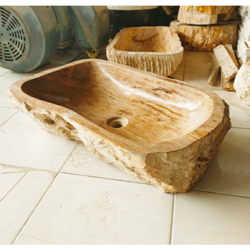 Wastafel Batu Fosil Kayu
