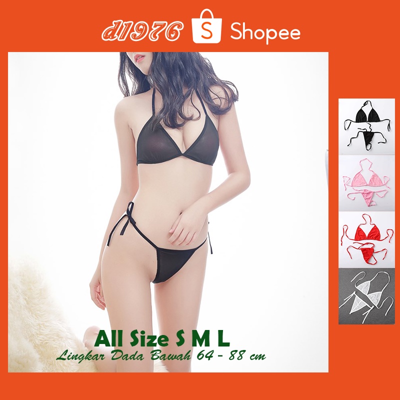 d1976 BH Bra Set G String Celana Dalam Wanita Model Tali Seksi Bahan Spandex Free Size M L XL OFB-G0