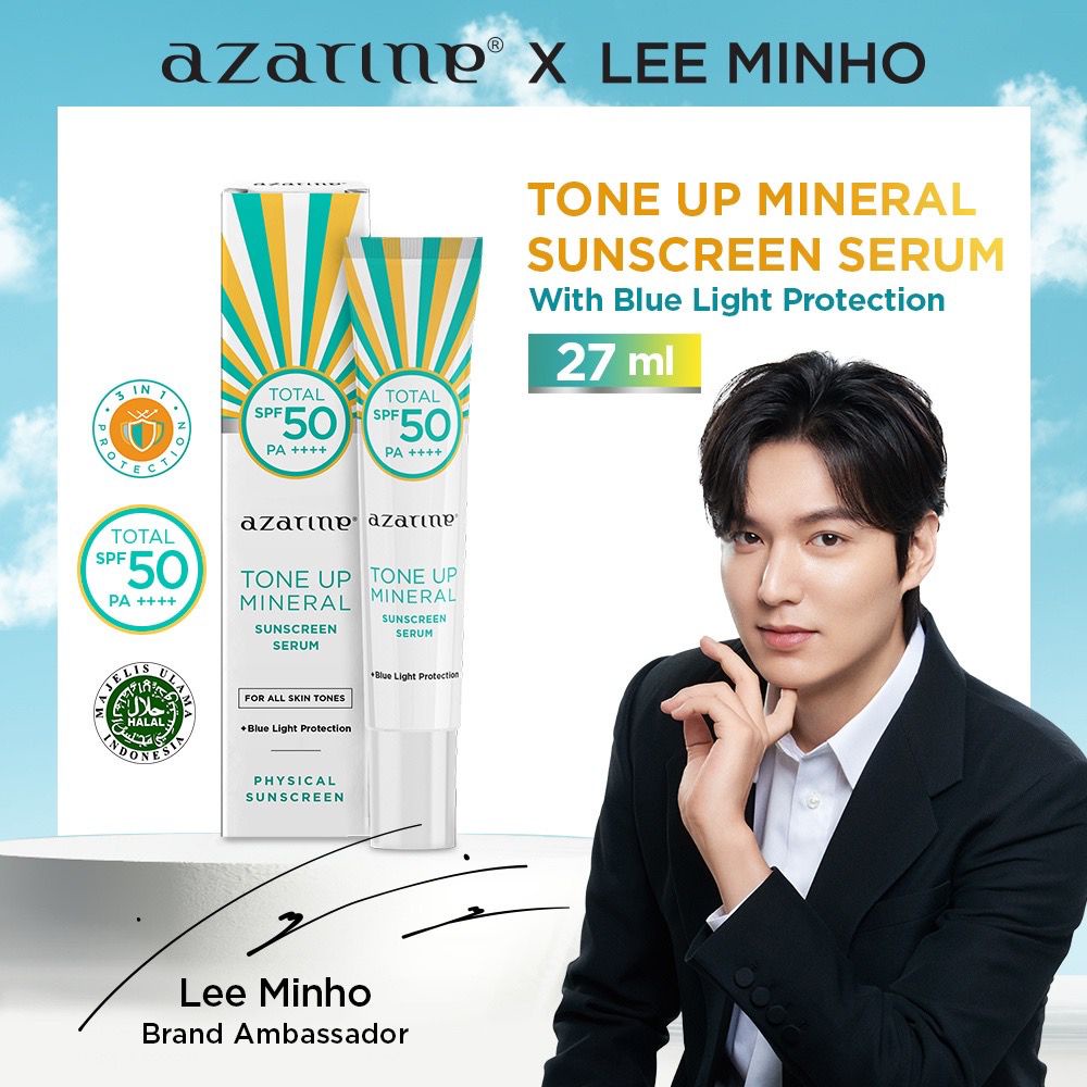 Azarine Tone Up Mineral Sunscreen Serum SPF50 PA++++ 27ml Sunblock Sunblok Muka Wajah Tabir Surya x Lee Min Ho LeeMinHo Kulit ORIGINAL