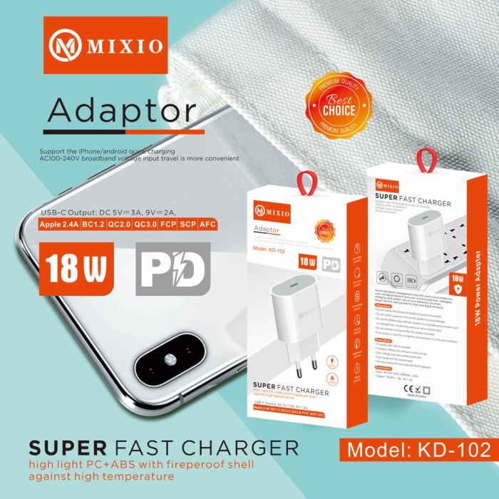 MIXIO - KD-102 Adaptor TYPE C / SUPER Fast Charger APPLE 2.4A