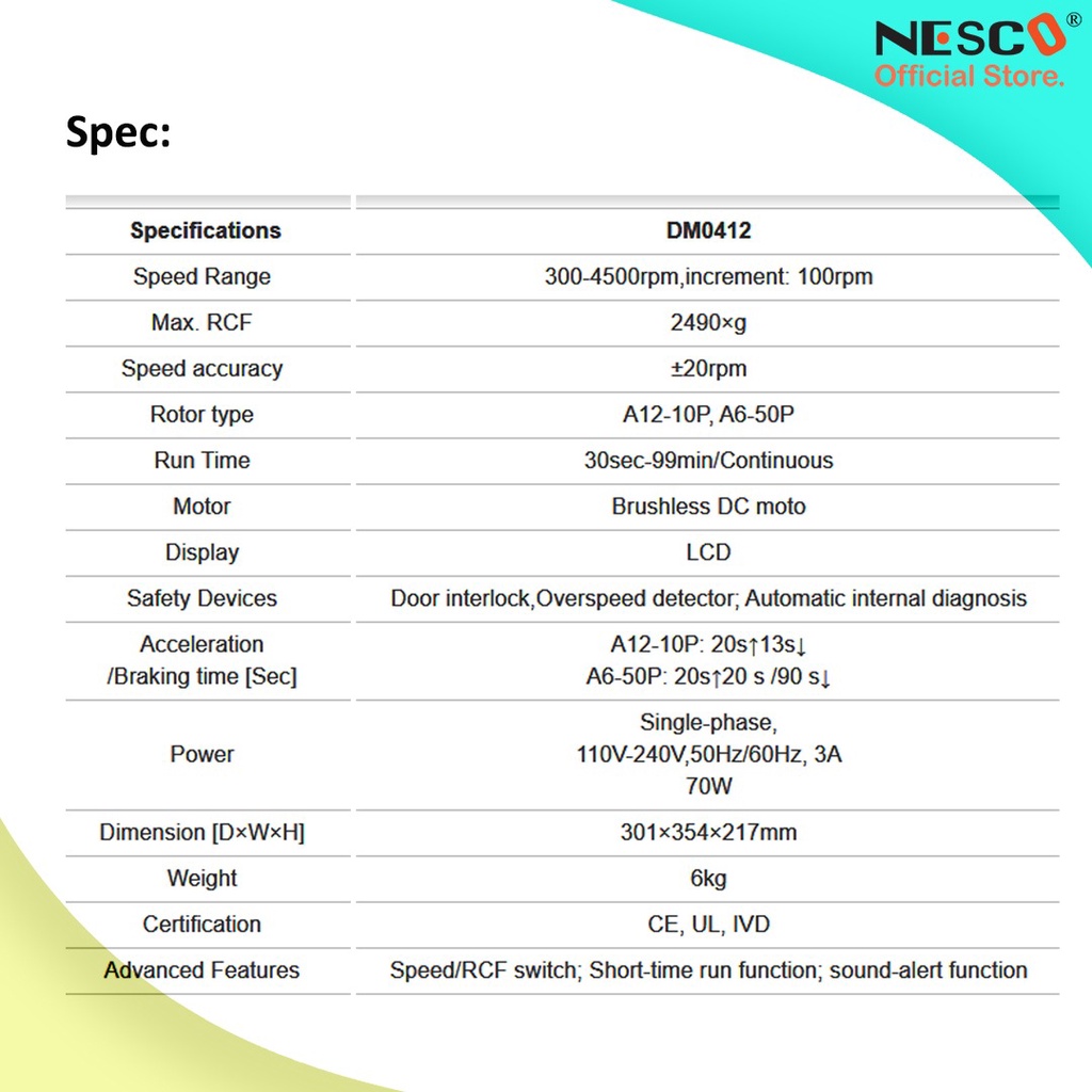 Centrifuge DM0412, DLAB (300-4500rpm) rotor 8x15ml