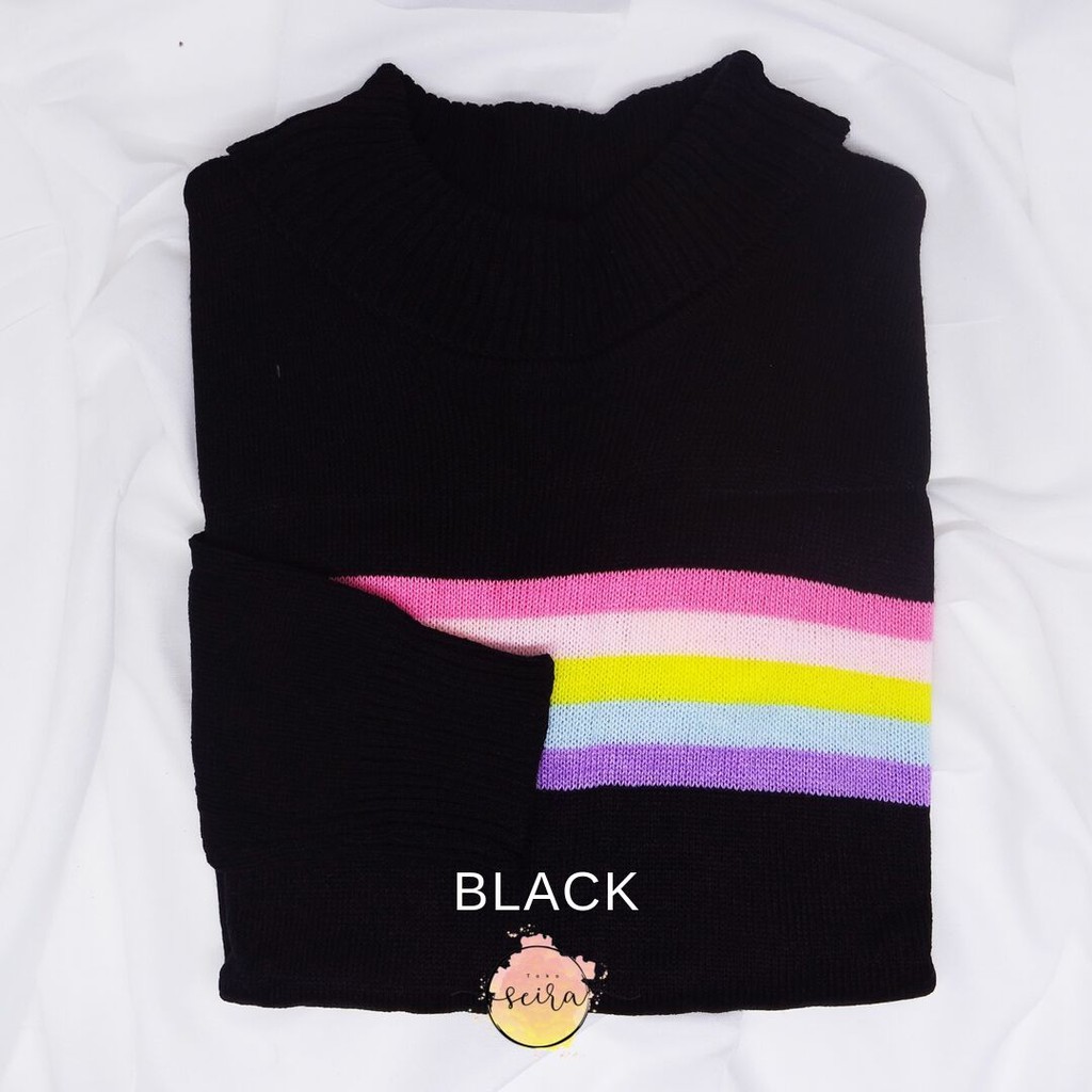 [BISA COD] Sweater Rajut Halus Turtleneck Rainbow / Atasan Wanita Rajut