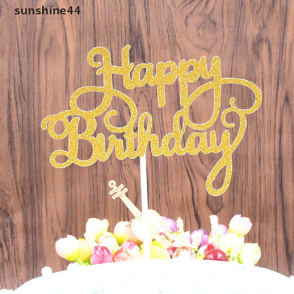 Sunshine 10PCS Topper Kue Ulang Tahun Tulisan Happy Birthday Bahan Kertas Glitter