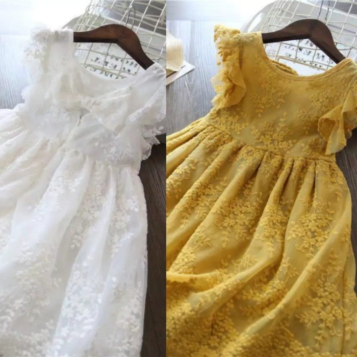 New    Dress renda brokat pesta putih anak import bunga katun