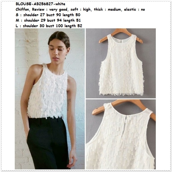 AB256827 Baju Atasan Pesta Wanita Tank Top Blouse Korea Import Putih
